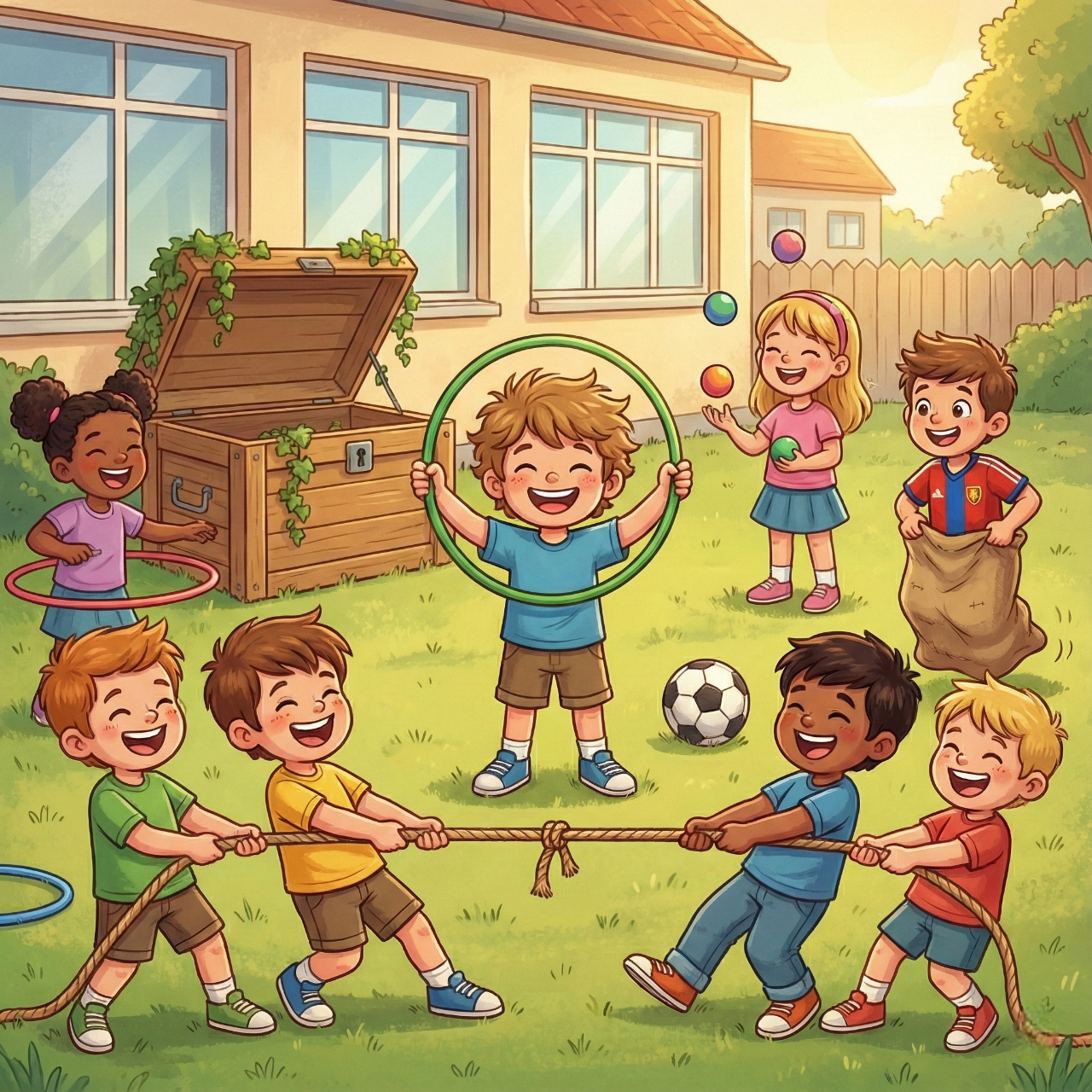 Leo si sente escluso durante la ricreazione perché, essendo negato per il calcio, viene etichettato come "schiappa". Annoiato, scopre una vecchia cassa piena di giochi dimenticati come hula hoop, sacchi di iuta e una corda. Insieme ad altri bambini non interessati al calcio, inventa le "Olimpiadi delle Cose Strane". Il loro divertimento è così contagioso da attirare anche i calciatori, unendo l'intero cortile in nuovi giochi. Leo, da escluso, diventa il promotore di un divertimento inclusivo, dimostrando che lo sport è per tutti.